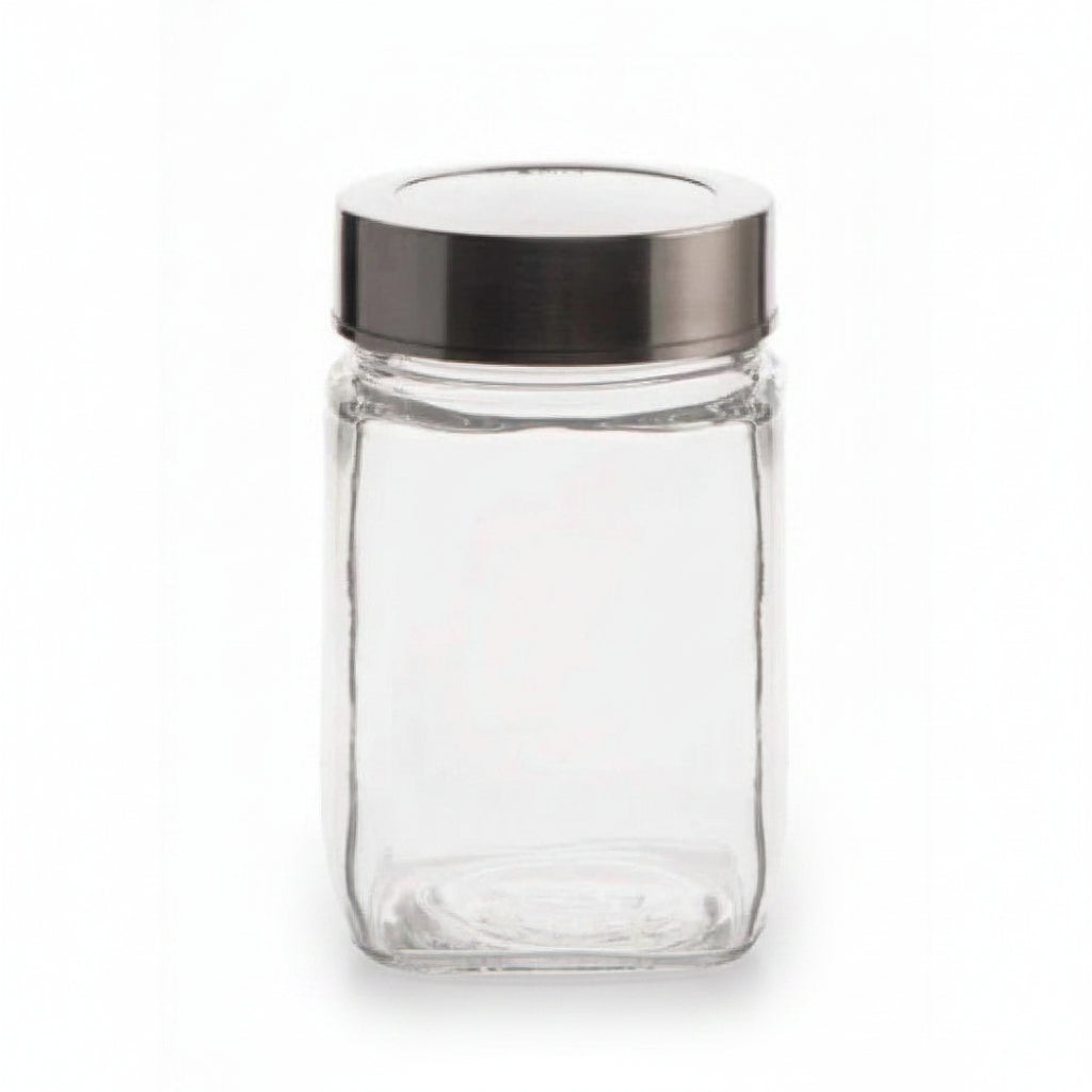 Square Glass Jar 600ml with Stainless Steel See Through Lid