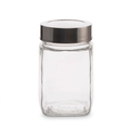 Square Glass Storage Jar with Silver Lid 1L