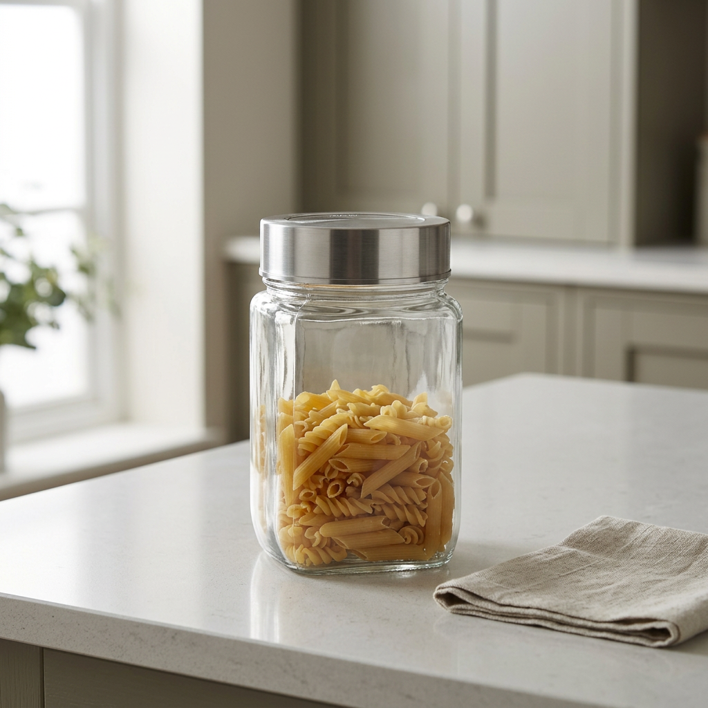 Square Glass Storage Jar with Silver Lid 1L