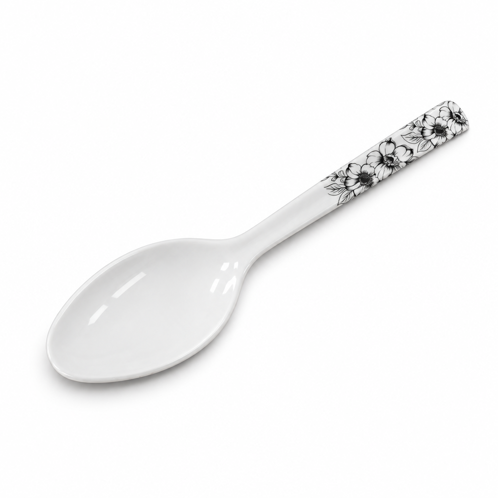 Serving Spoon 26cm with White/Black Flower Decal