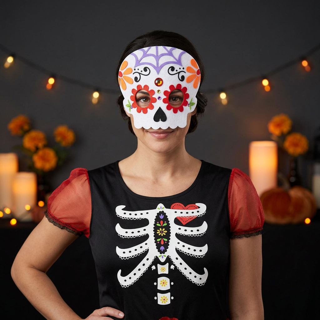 Day of the Dead Sugar Skull Mask for Halloween Fancy Dress
