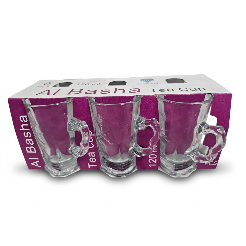 Clear Glass Tea Cups with Handles 120ml Set of 6