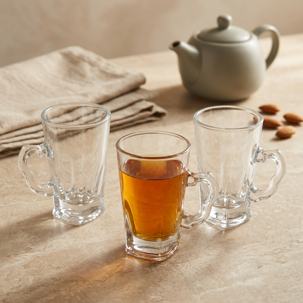 Clear Glass Tea Cups with Handles 120ml Set of 6