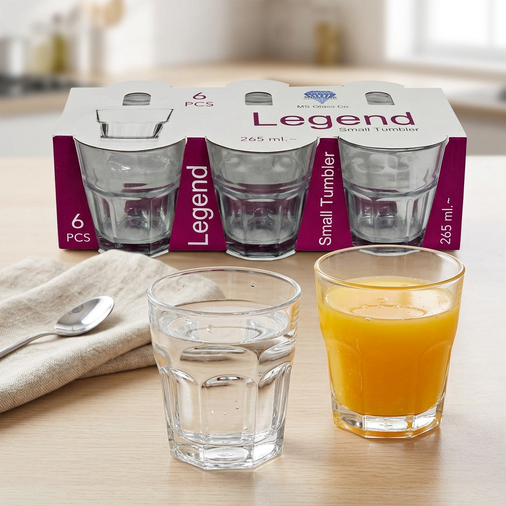 Clear Glass Tumblers 6 Pack 265ml with Octagonal Base