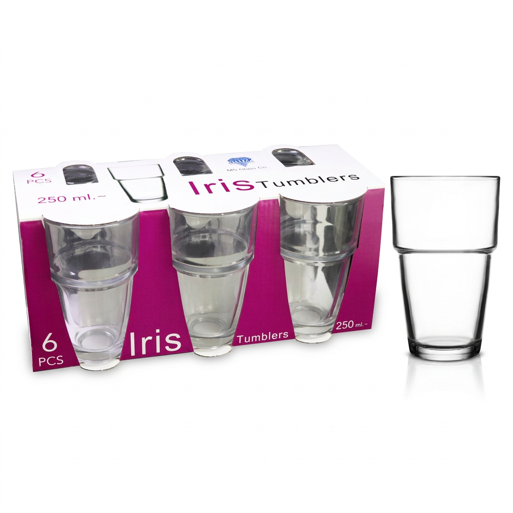 Iris Stackable Glass Tumblers 250ml Set of 6