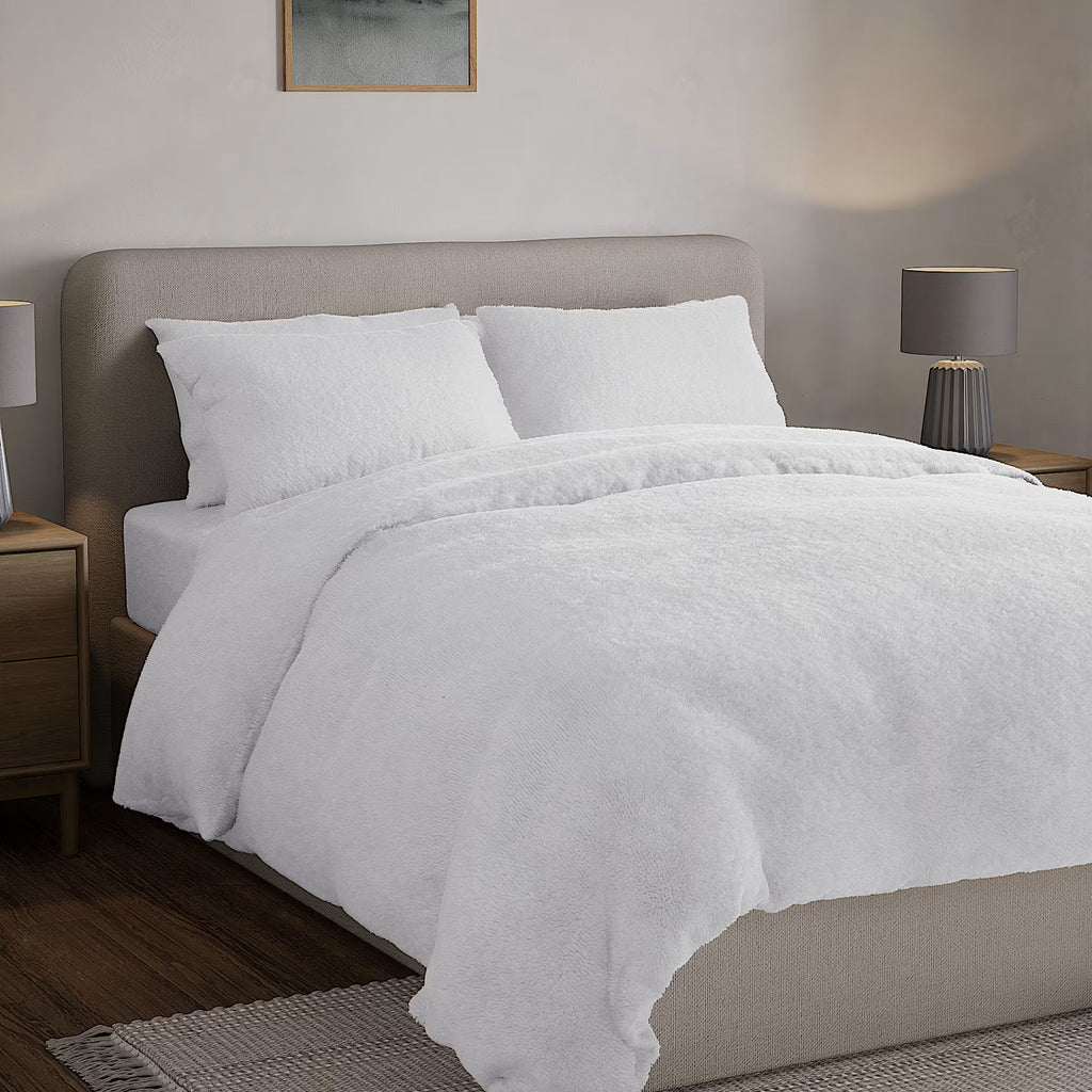 Ex MS (Major Store) Teddy Fleece Bedset White Single 2 Pack