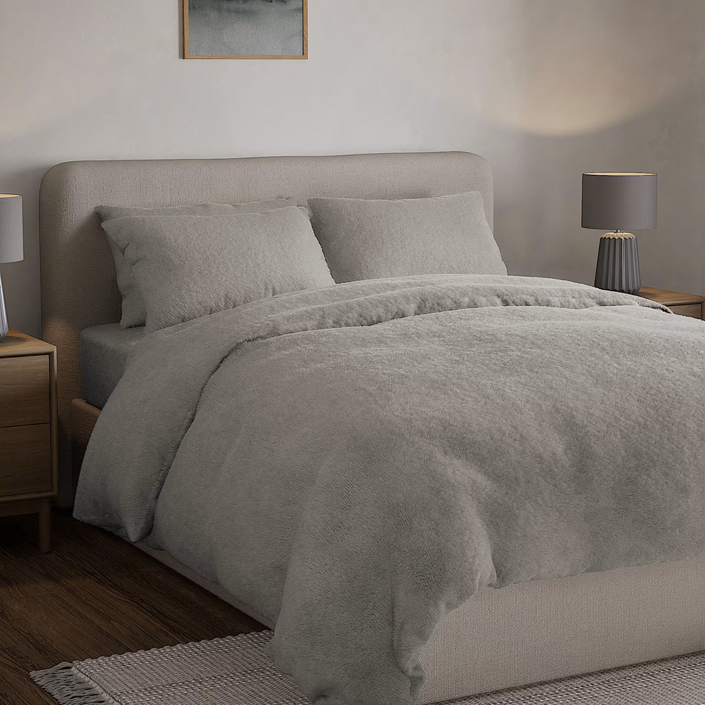 Ex MS (Major Store) Teddy Fleece Bedset Grey Single 2 Pack