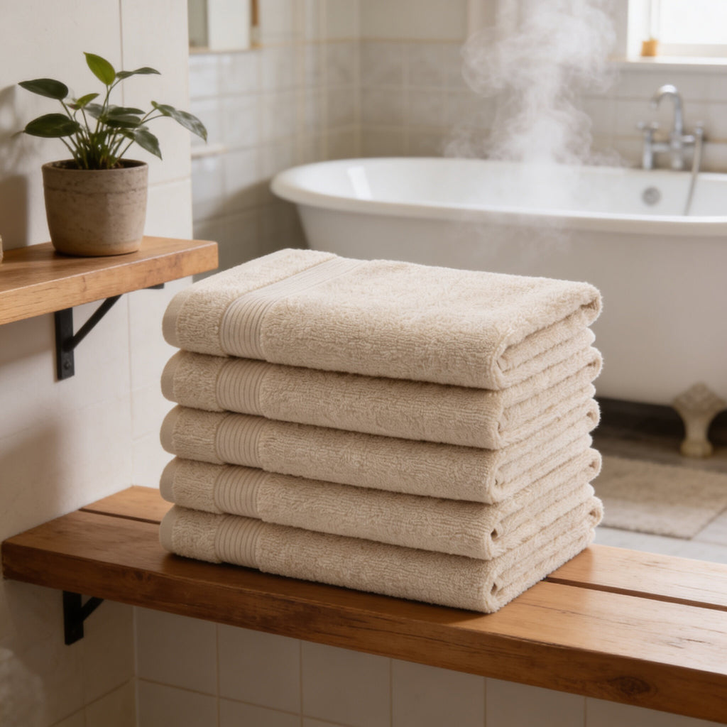 Ex MS (Major Store) Luxury Egyptian Cotton Hand Towels 600gsm Stone 50x90cm 5 Pack