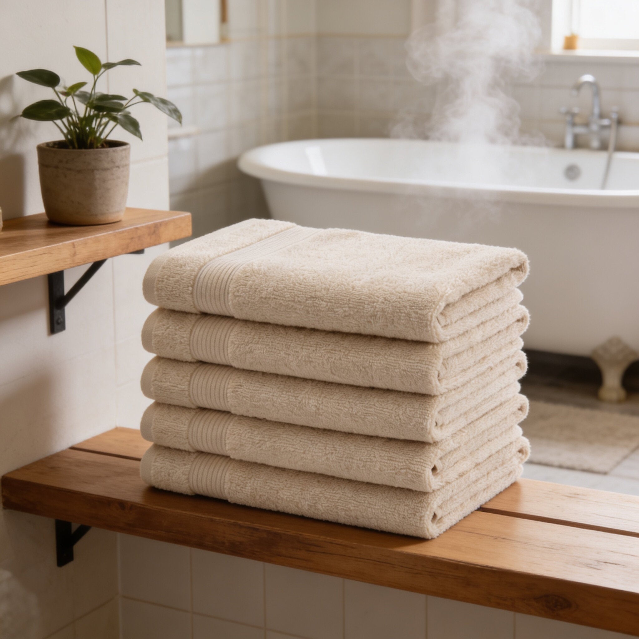 Ex MS (Major Store) Luxury Egyptian Cotton Hand Towels 600gsm Stone 50x90cm 5 Pack