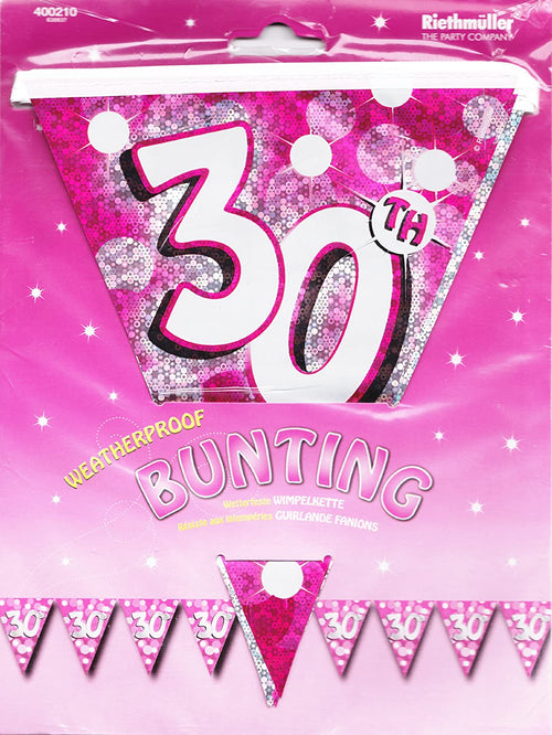 30th Weatherproof Birthday Bunting Pink