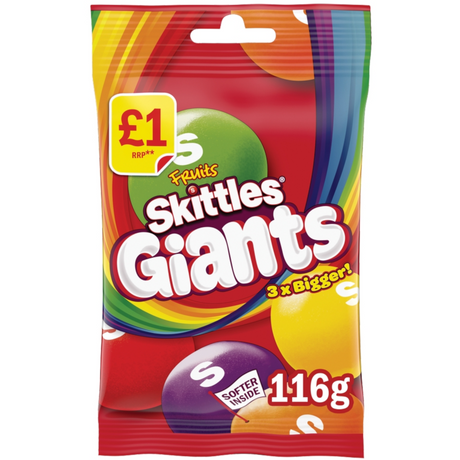 Skittles Giants Vegan Chewy Sweets Fruit Flavoured Treat Bag 116g £1 PMP