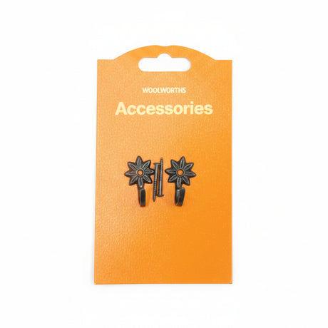 Woolworths Pair of Small Daisy Titback Hook Black