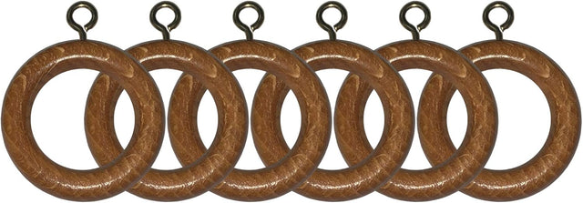 Wooden Curtain Pole Rings Pack of 6 Teak Effect