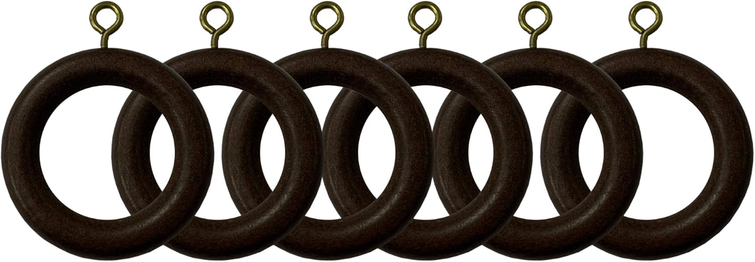 Wooden Curtain Pole Rings Pack of 6 Walnut Effect