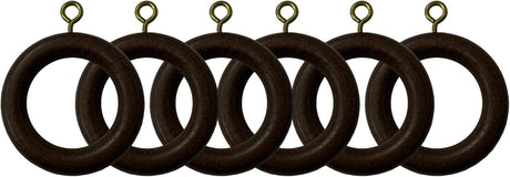 Wooden Curtain Pole Rings Pack of 6 Walnut Effect