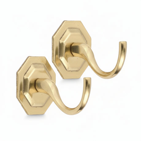 Swish Pair of Octagonal Tieback Hook Burn Brass Effect