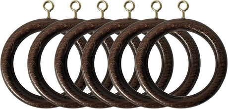 Wooden Curtain Pole Rings Pack of 6 Walnut Effect to fits 35mm Curtain pole