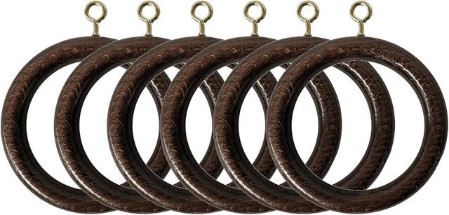Wooden Curtain Pole Rings Pack of 6 Walnut Effect to fits 35mm Curtain pole