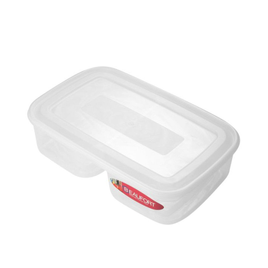 2 Section Rectangular Food Container Clear | 1.3L