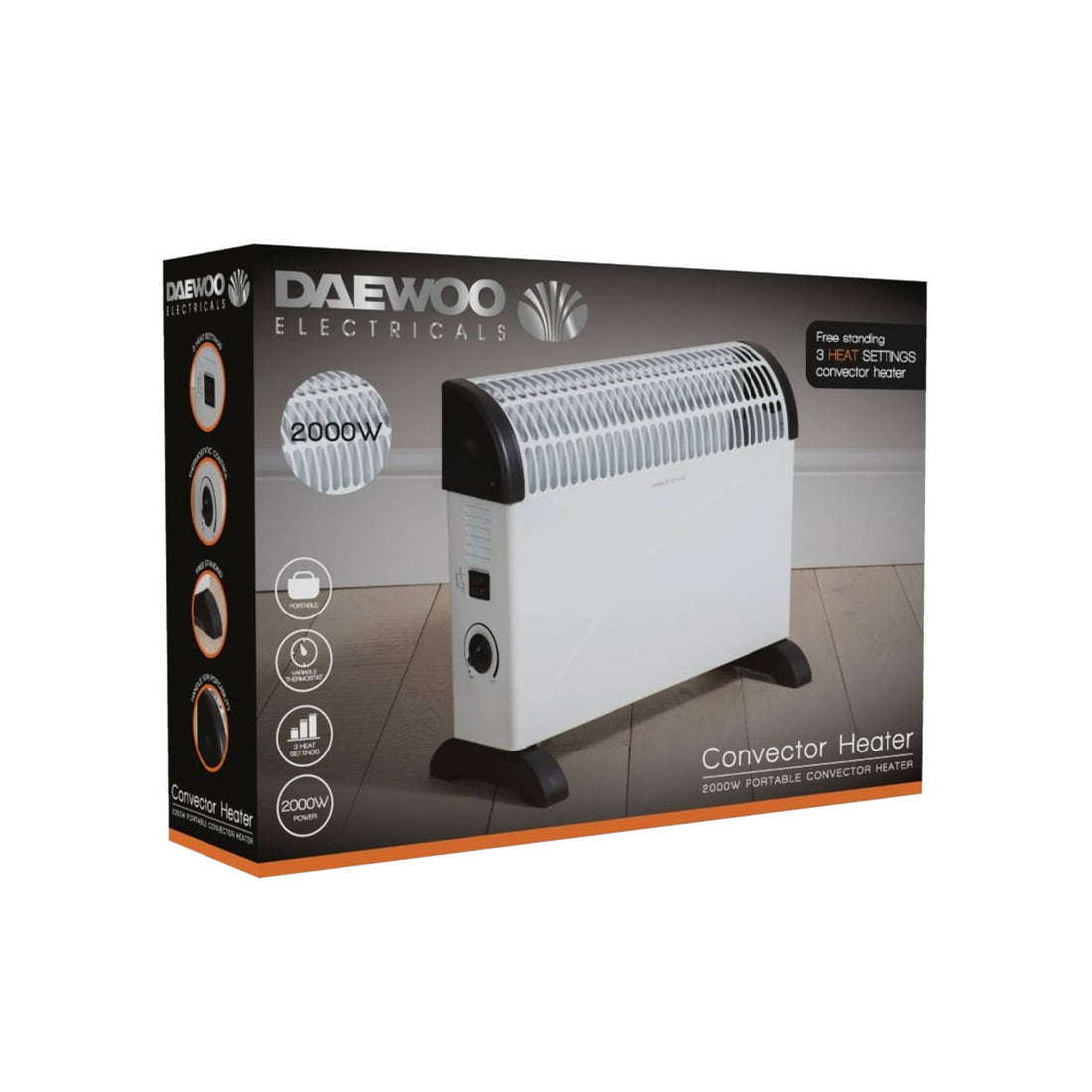 Daewoo 2000W Convector Heater | 3 Heat Settings | White