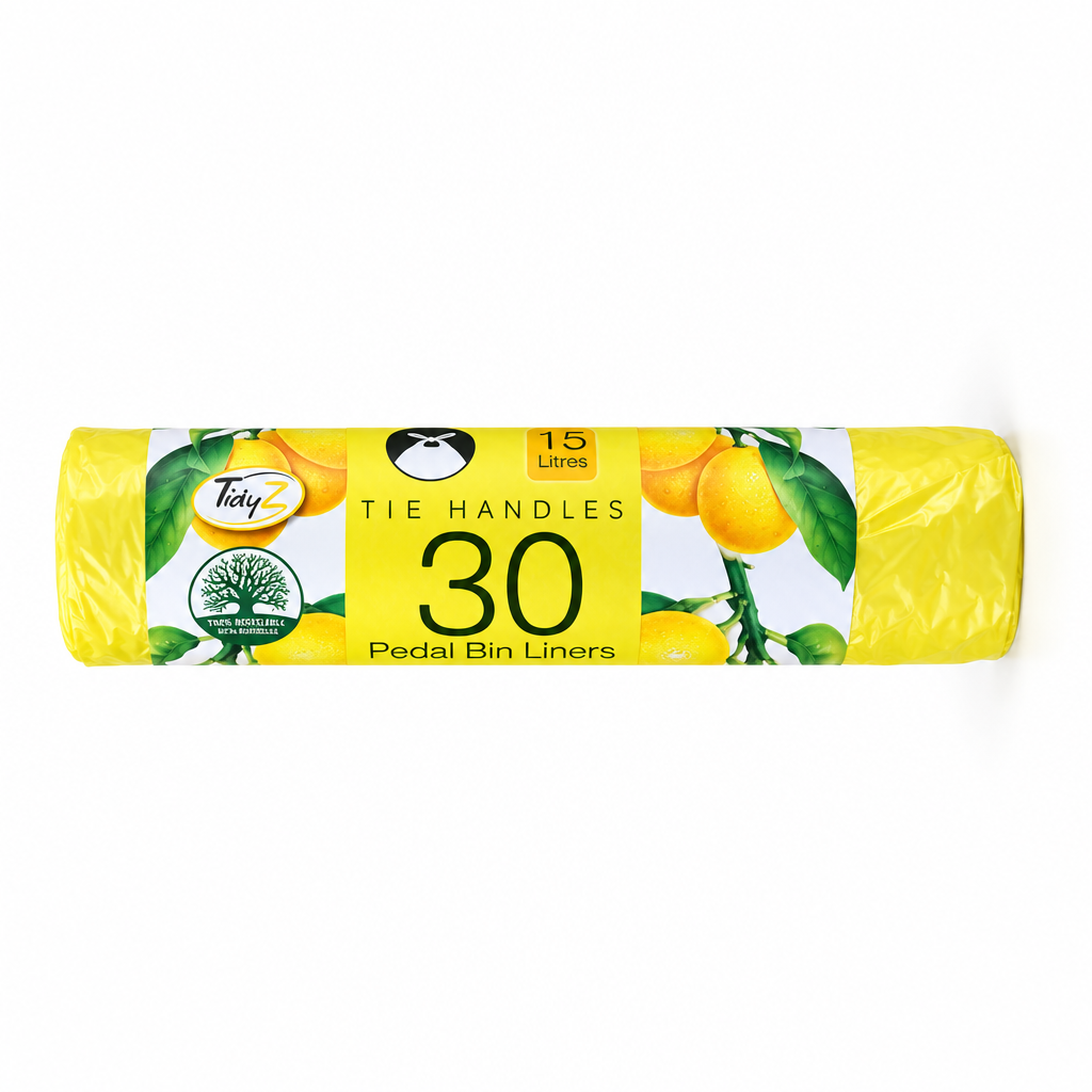 Tidyz Citrus Lemon Scented Pedal Bin Liners 15L with Tie Handles 30 Bags