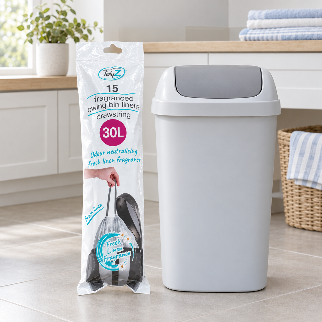 TidyZ Fresh Linen Fragranced Swing Bin Liners 30L Drawstring