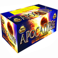 Elite Brand Apocalypse 120 Shot Barages fireworks box, featuring a dramatic fiery orange and yellow explosion design on a dark blue background.