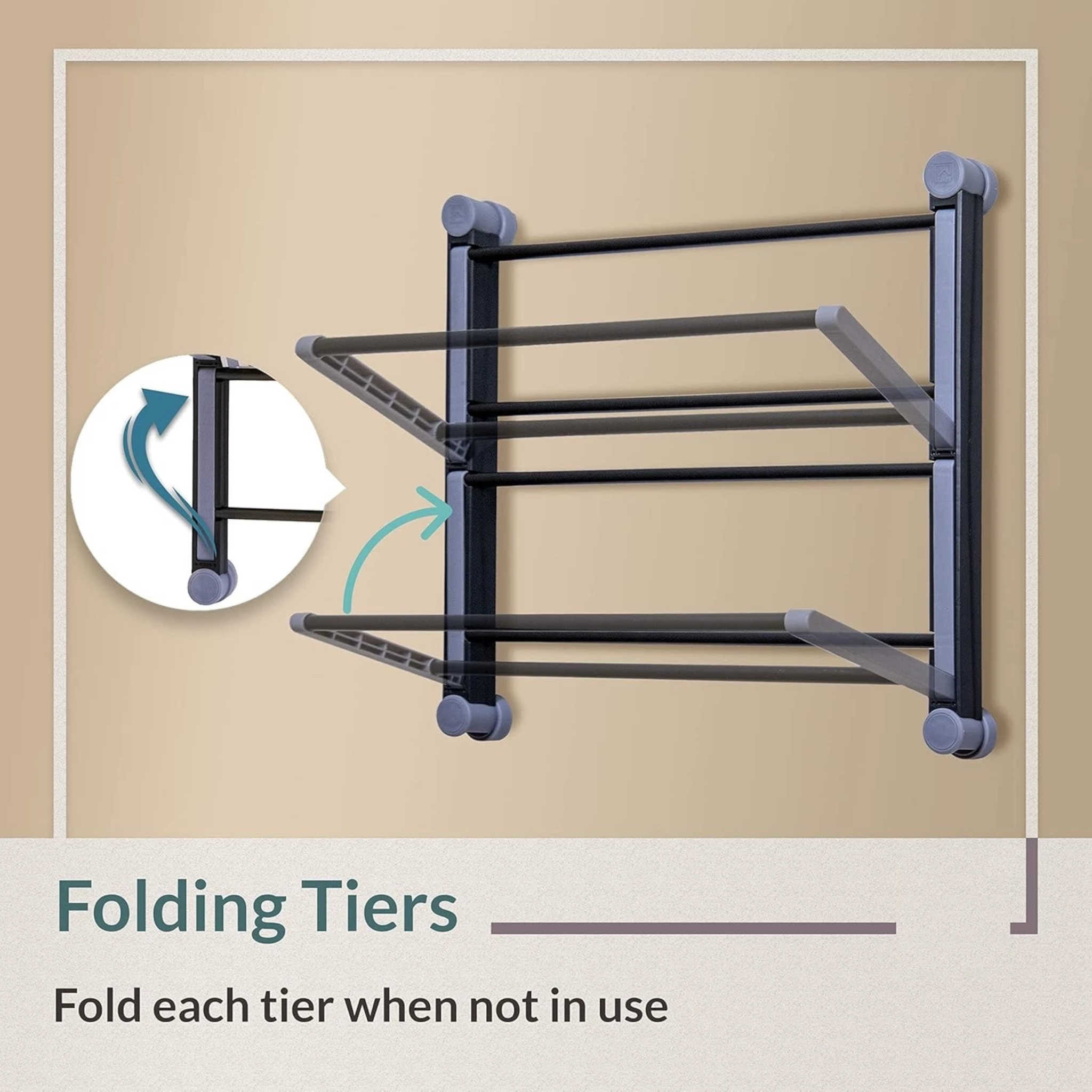 2 Tier Wall-Mounted Kitchen Towel Organiser Grey with Shelf and Hanging Rails