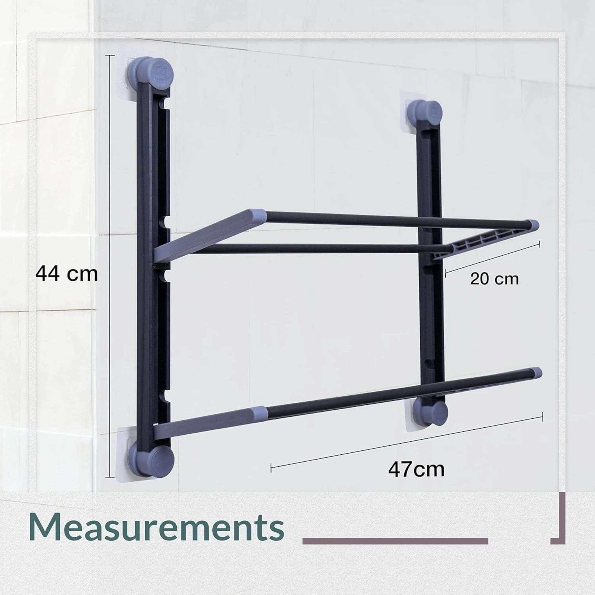 2 Tier Wall-Mounted Kitchen Towel Organiser Grey with Shelf and Hanging Rails
