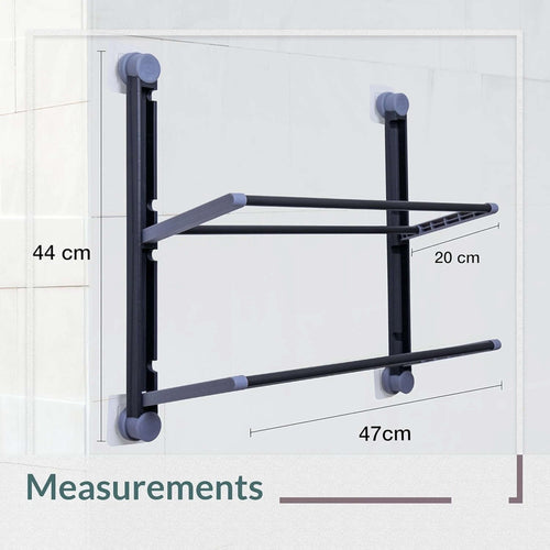 2 Tier Wall-Mounted Kitchen Towel Organiser Grey with Shelf and Hanging Rails