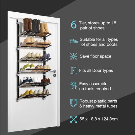 6 Tier Over The Door Shoe Organiser Grey