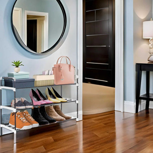 3 Tier Heavy Duty Metal Shoe Rack Grey | Freestanding | Holds 9 Pairs