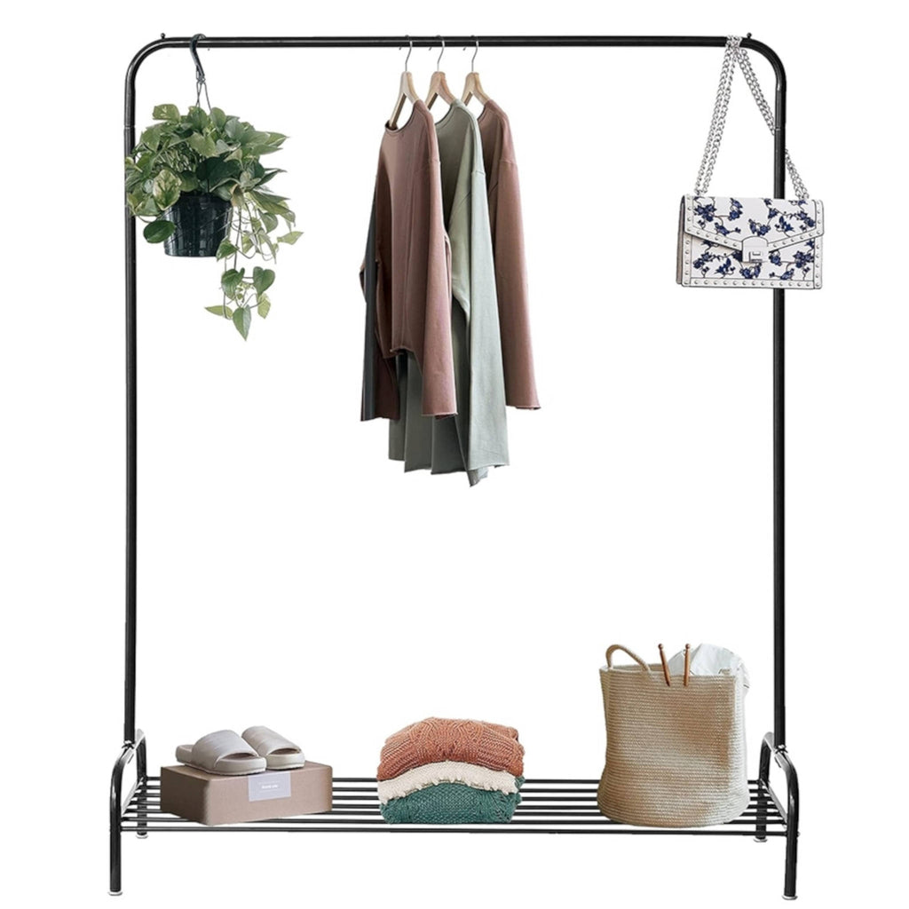 Heavy Duty Freestanding Garment Rack Black with Hanging Rail and Lower Shelf