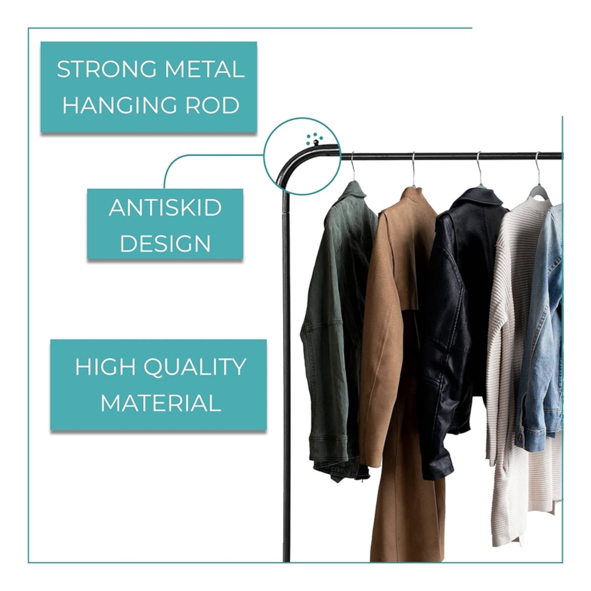 Heavy Duty Freestanding Garment Rack Black with Hanging Rail and Lower Shelf