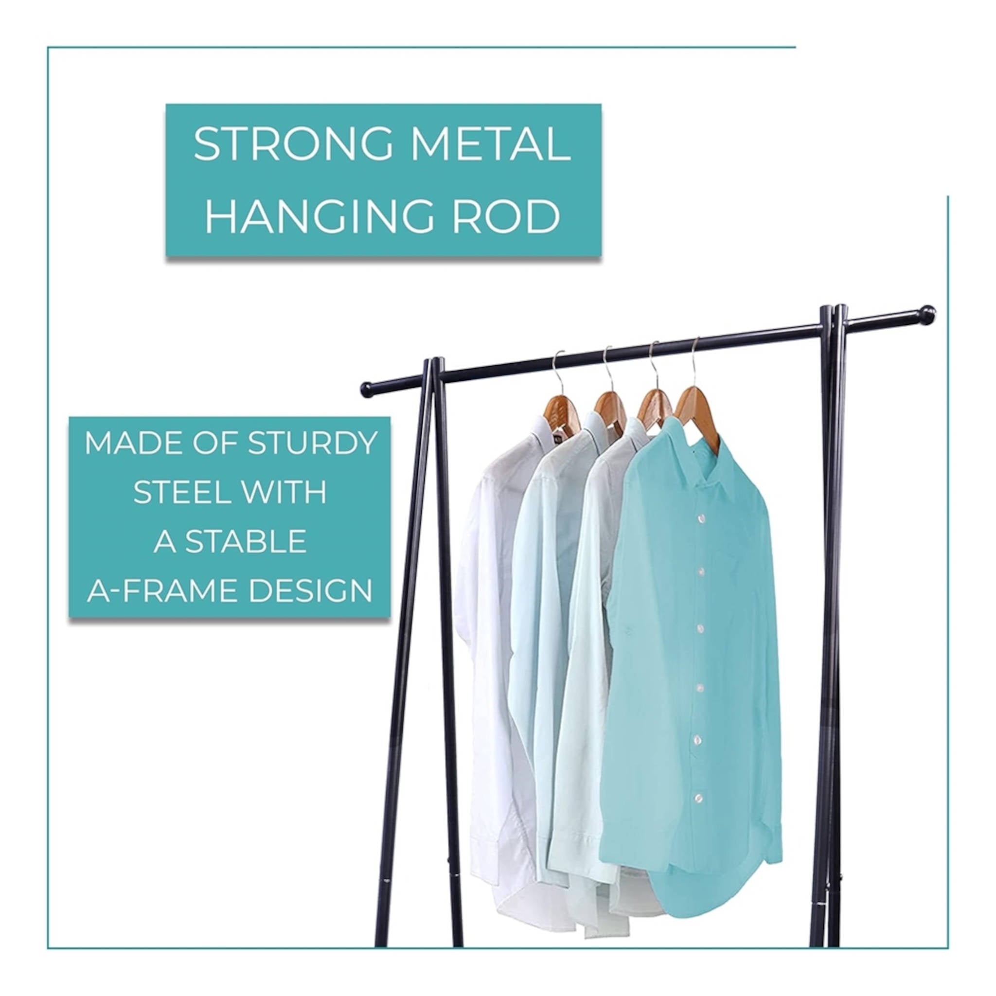 Heavy Duty Freestanding Garment Rack Black with Hanging Rail and 2 Tier Shelves