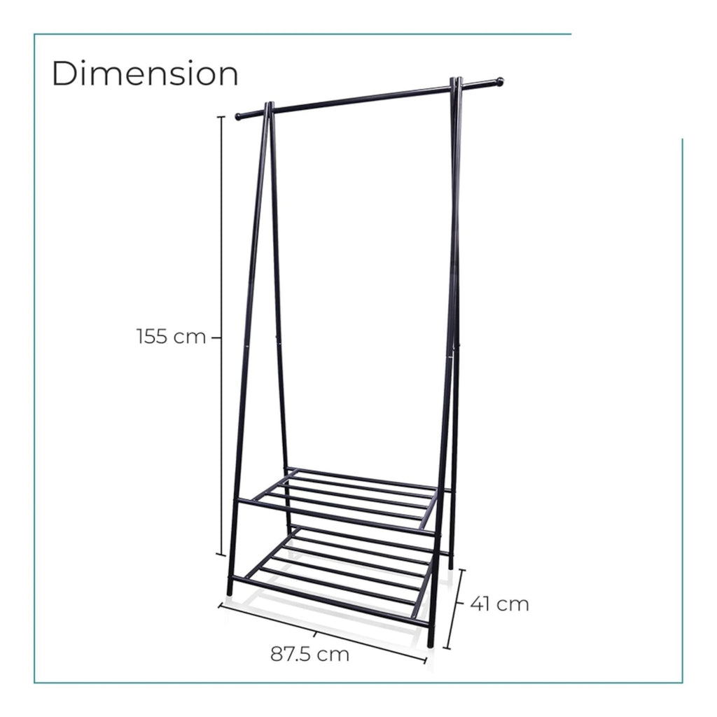 Heavy Duty Freestanding Garment Rack Black with Hanging Rail and 2 Tier Shelves