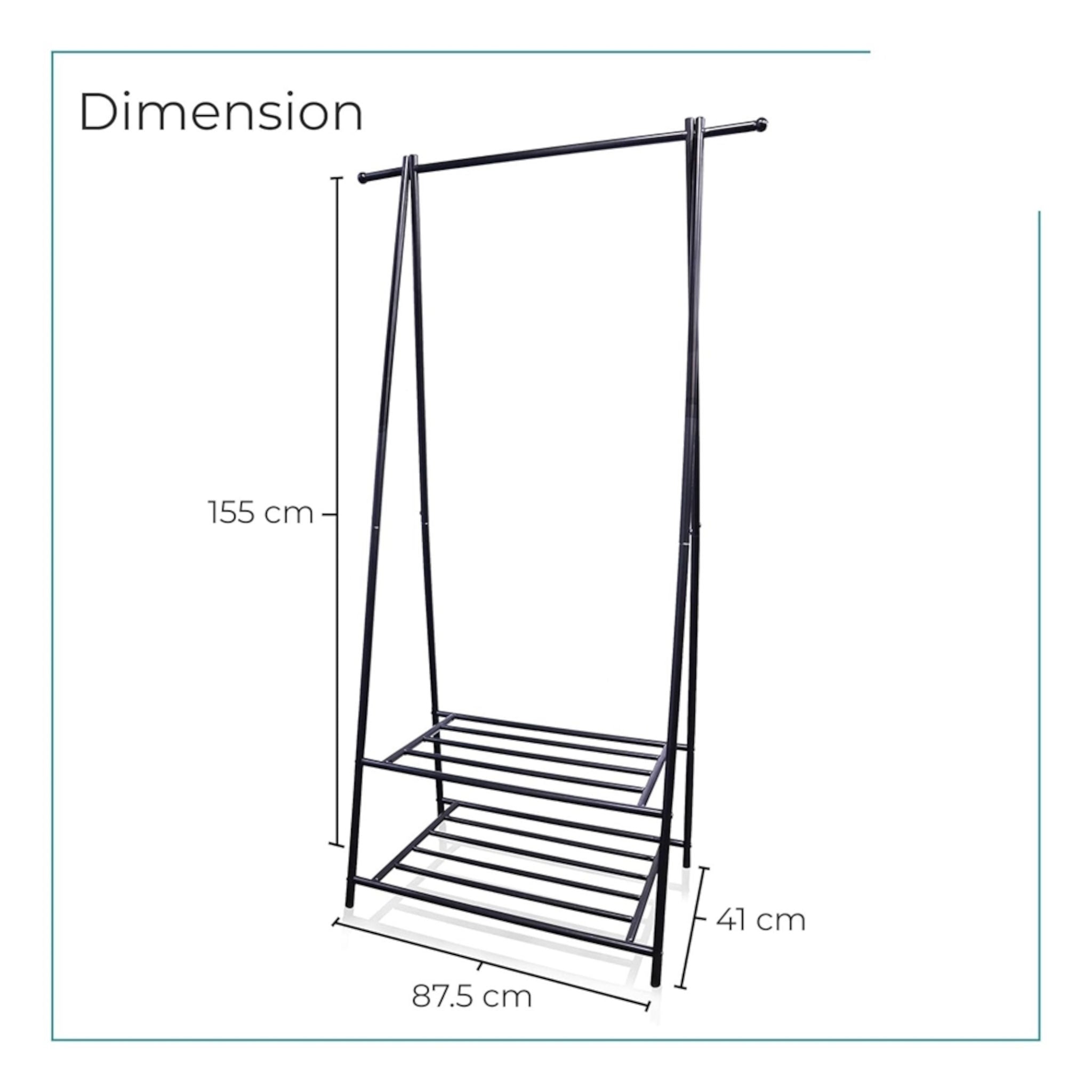Heavy Duty Freestanding Garment Rack Black with Hanging Rail and 2 Tier Shelves