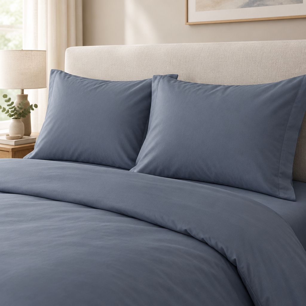 Taupe percale pillowcases lifestyle