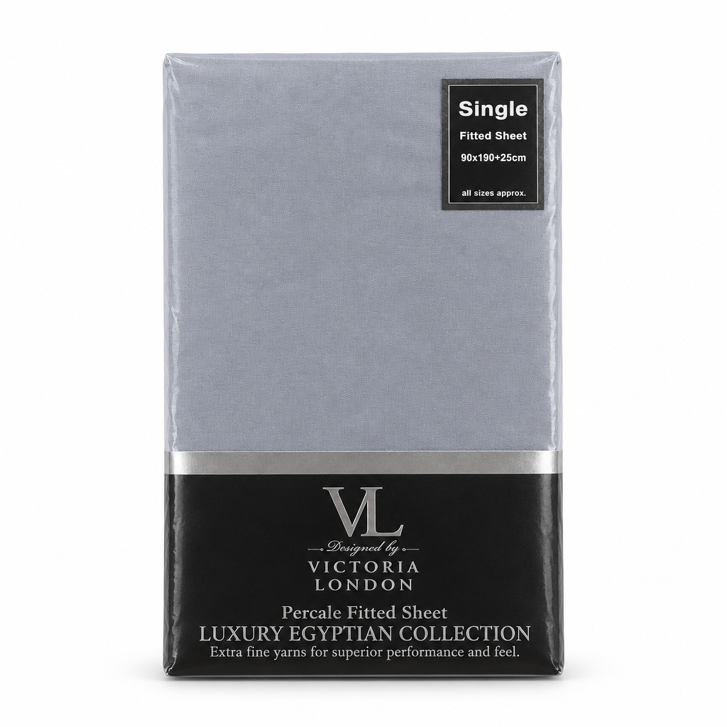 Victoria London Percale Single Fitted Sheet 90x190+25cm Assorted Colours