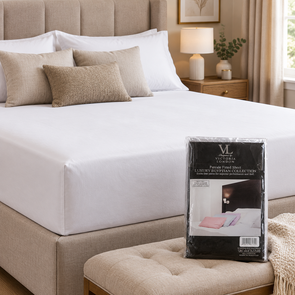 VL Percale Double Fitted Sheet Assorted Colours 135x190+25cm