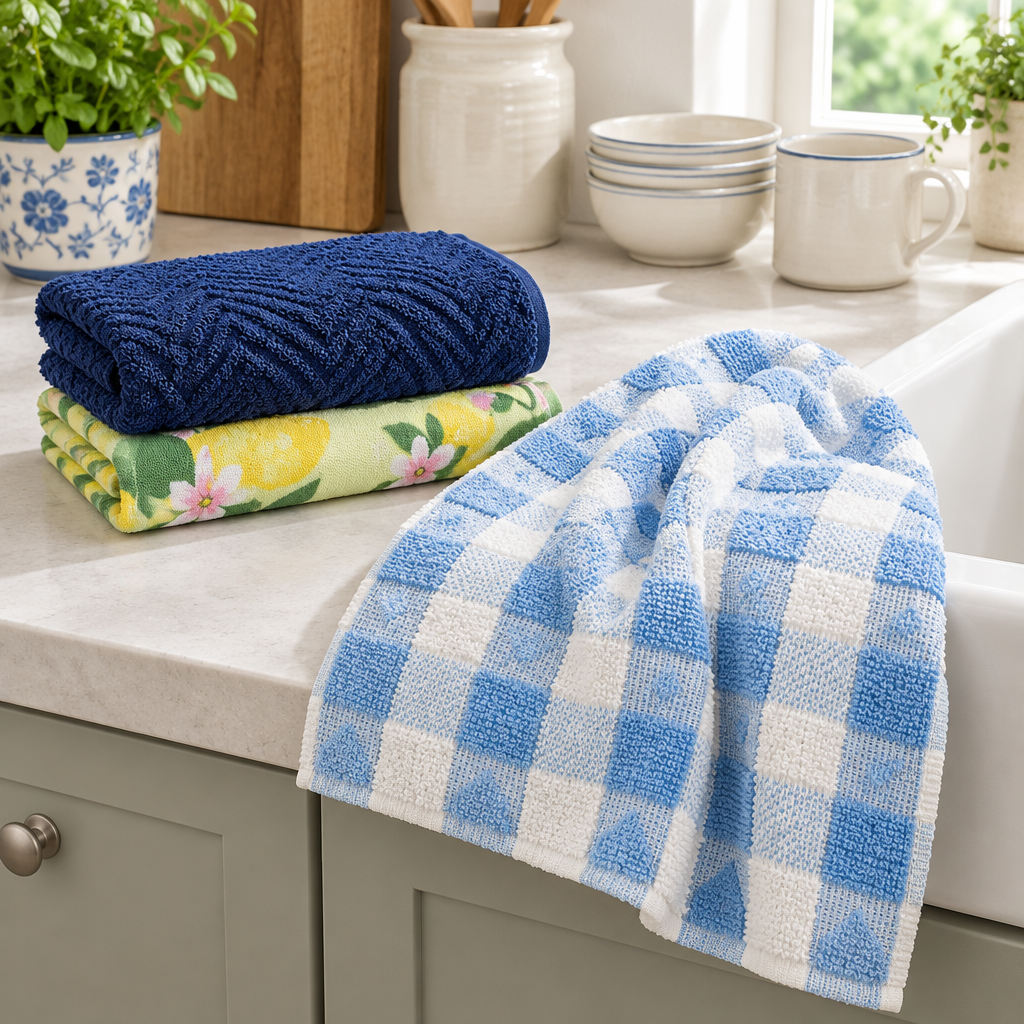 3 Pack Terry Tea Towels Assorted Designs B Grade
