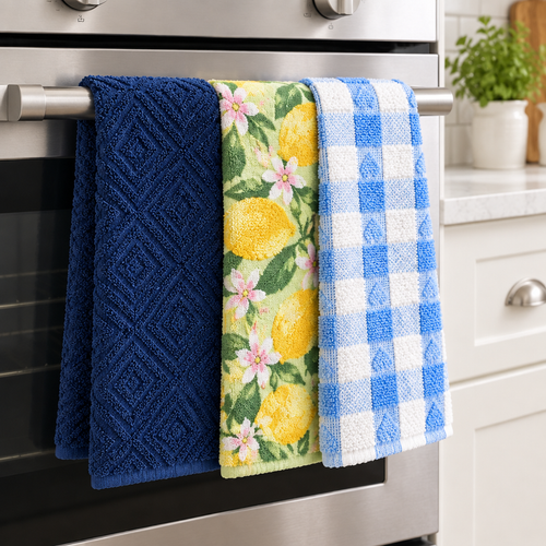 3 Pack Terry Tea Towels Assorted Designs B Grade