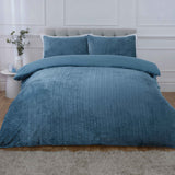 So Soft Chevron Faux Fur Duvet Set Double Steel Blue