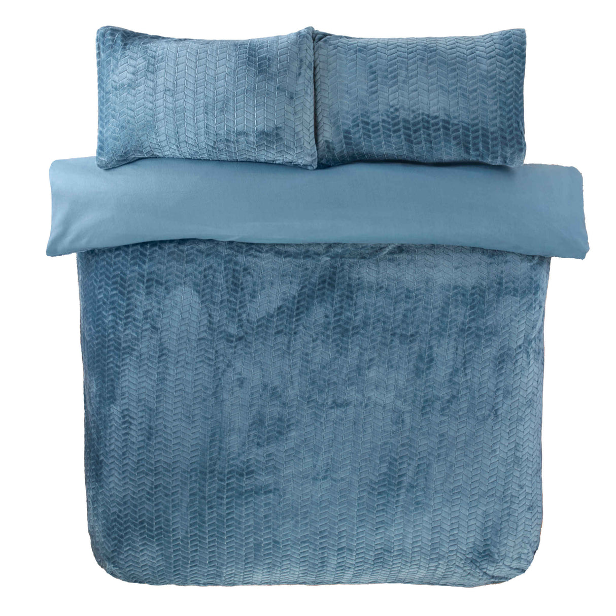 So Soft Chevron Faux Fur Duvet Set Double Steel Blue