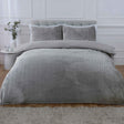 Chevron Faux Fur Duvet Set Double Silver Grey 