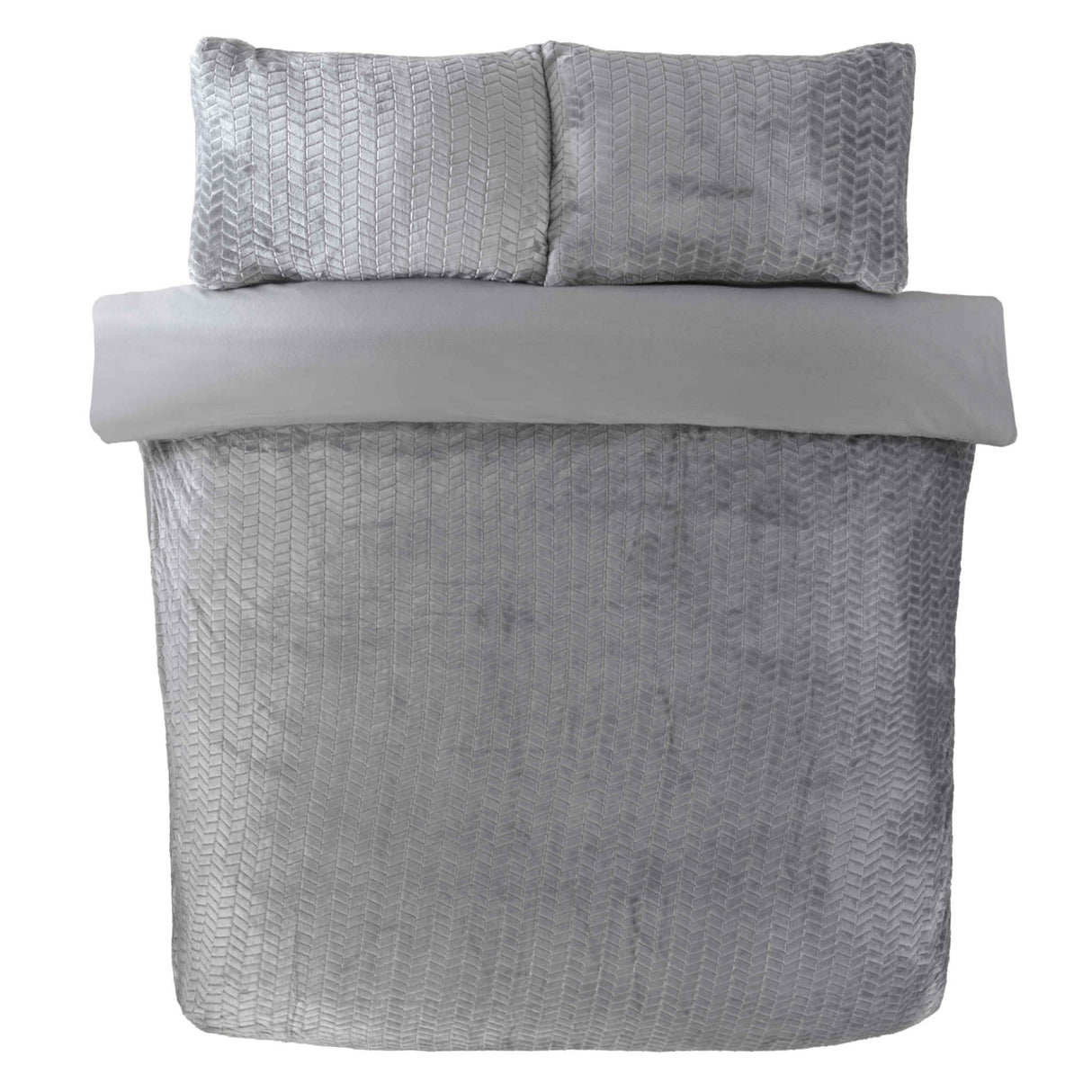 Chevron Faux Fur Duvet Set Double Silver Grey