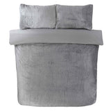 Chevron Faux Fur Duvet Set Double Silver Grey