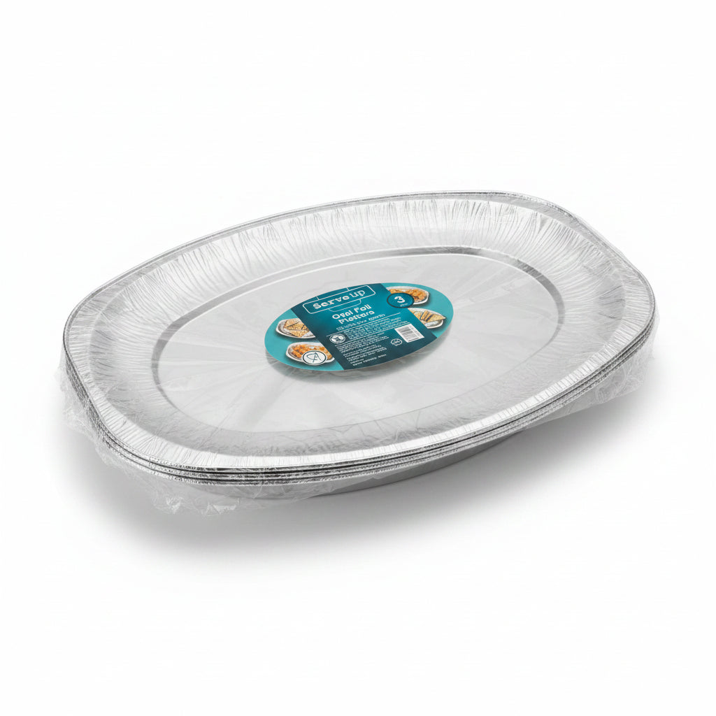 Serveup Oval Foil Platters 3 Pack Large Aluminium Serving Trays Party Buffet