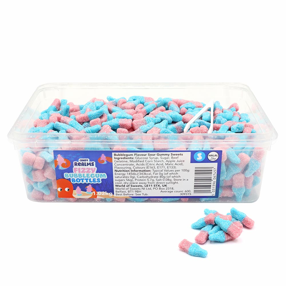 Candy Realms Fizzy Bubblegum Bottles 1.02kg - Halal