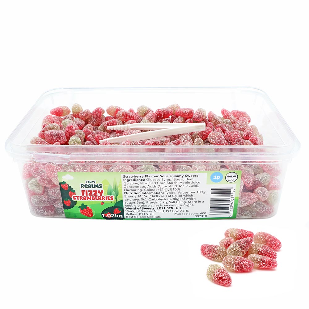 Candy Realms Fizzy Strawberries 1.02kg - Halal